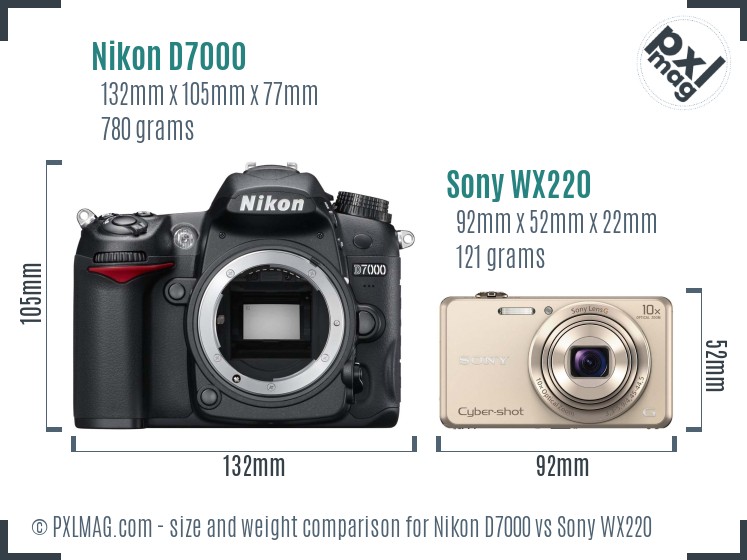 Nikon D7000 vs Sony WX220 size comparison
