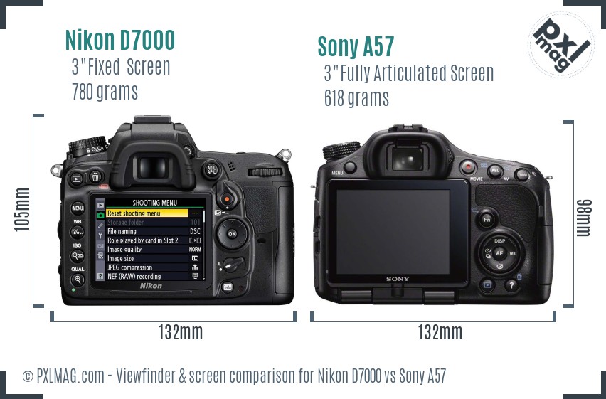 Nikon D7000 vs Sony A57 Screen and Viewfinder comparison