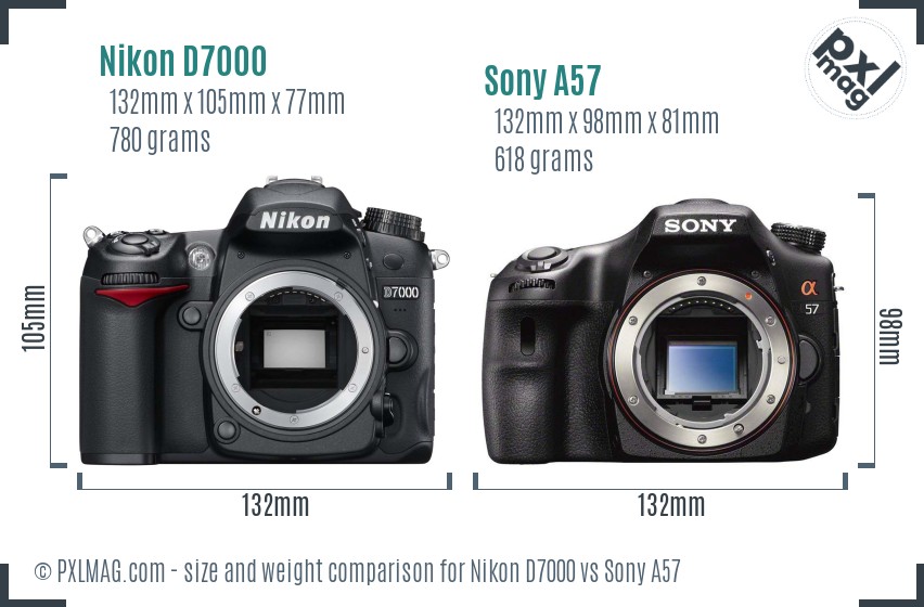 Nikon D7000 vs Sony A57 size comparison