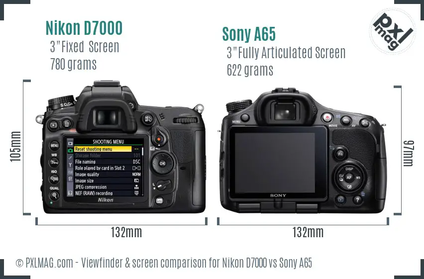 Nikon D7000 vs Sony A65 Screen and Viewfinder comparison Nikon D7000 vs Sony A65 Screen and Viewfinder comparison