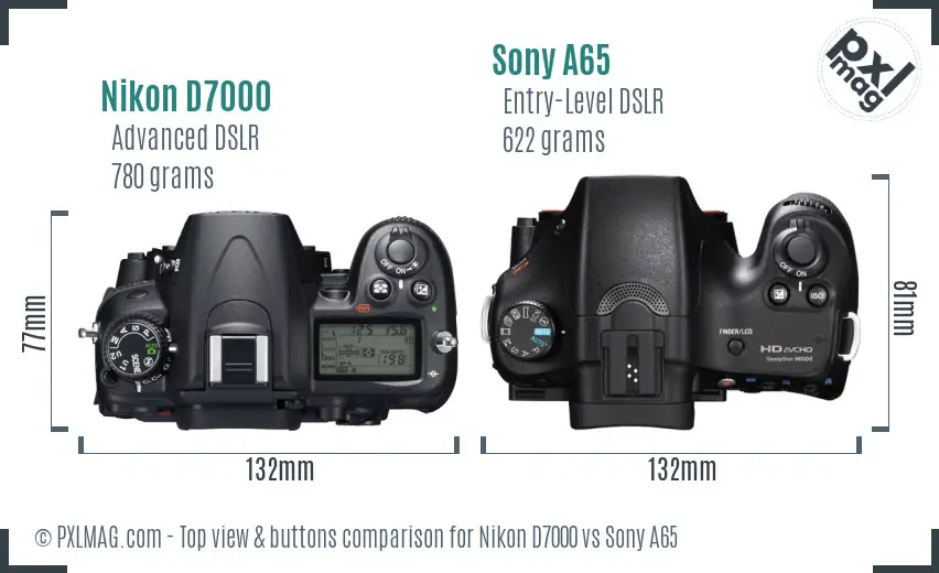 Nikon D7000 vs Sony A65 top view buttons comparison Nikon D7000 vs Sony A65 top view buttons comparison