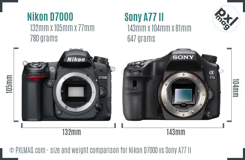 Nikon D7000 vs Sony A77 II size comparison