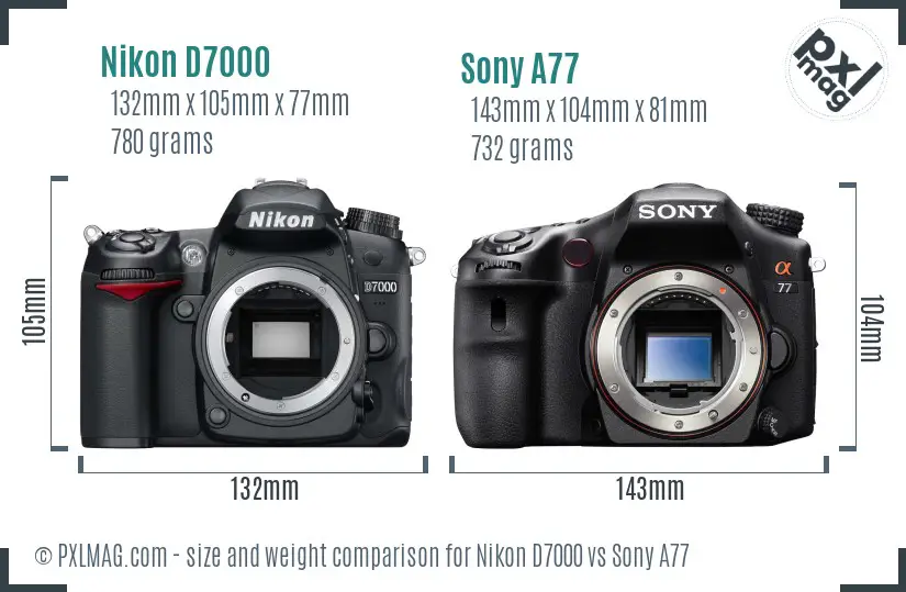 Nikon D7000 vs Sony A77 size comparison