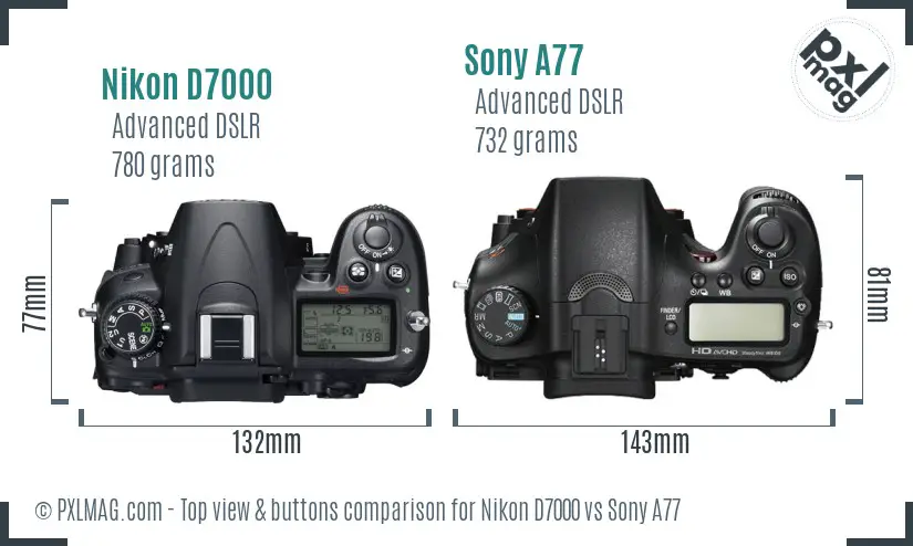Nikon D7000 vs Sony A77 top view buttons comparison