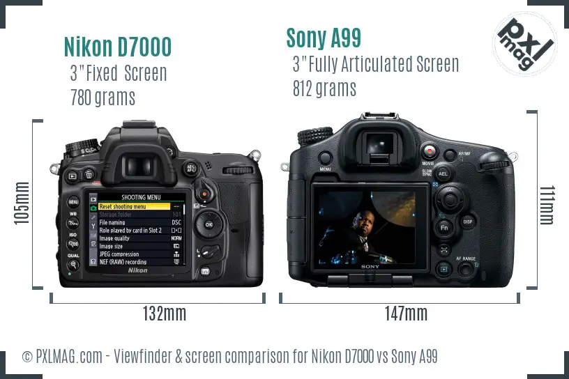 Nikon D7000 vs Sony A99 Screen and Viewfinder comparison