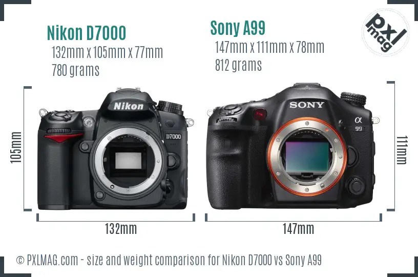 Nikon D7000 vs Sony A99 size comparison