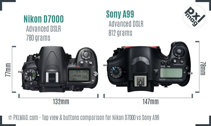 Nikon D7000 vs Sony A99 top view buttons comparison