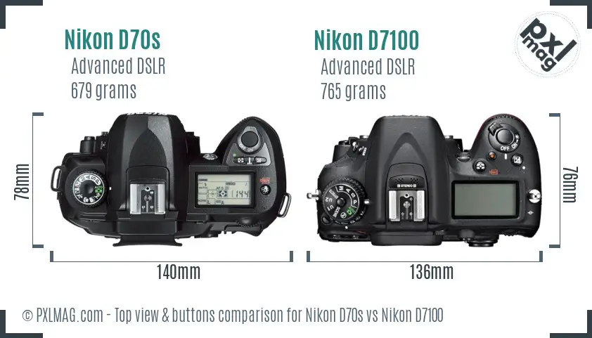 Nikon D70s vs Nikon D7100 top view buttons comparison