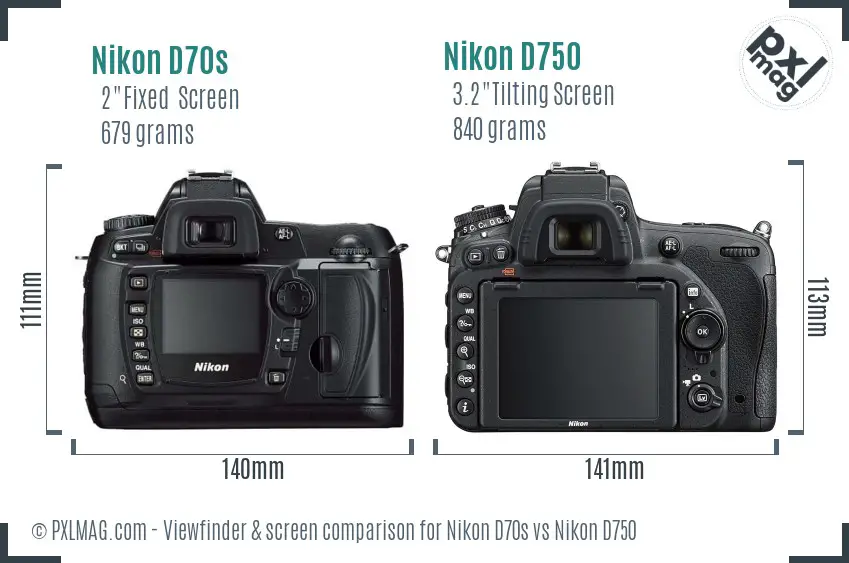 Nikon D70s vs Nikon D750 Screen and Viewfinder comparison