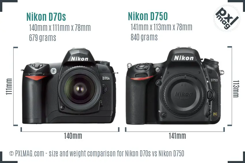 Nikon D70s vs Nikon D750 size comparison