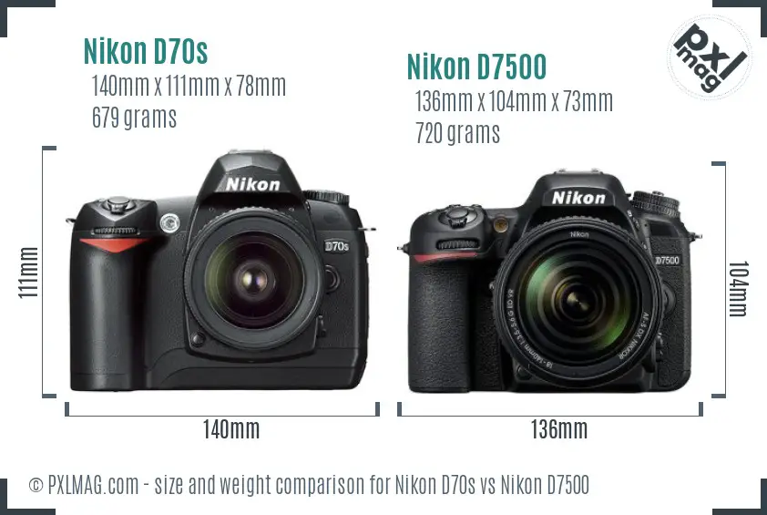 Nikon D70s vs Nikon D7500 size comparison