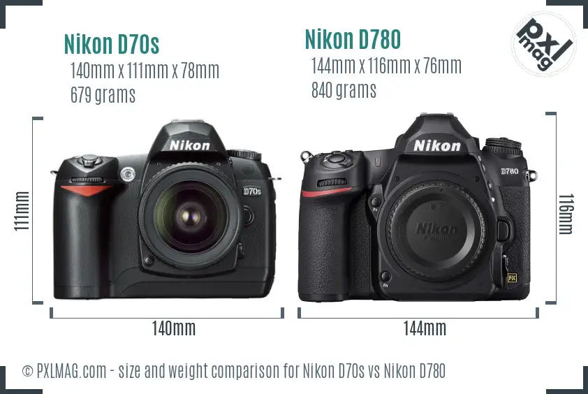 Nikon D70s vs Nikon D780 size comparison