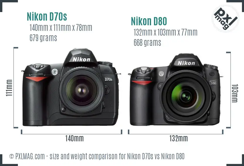 Nikon D70s vs Nikon D80 size comparison