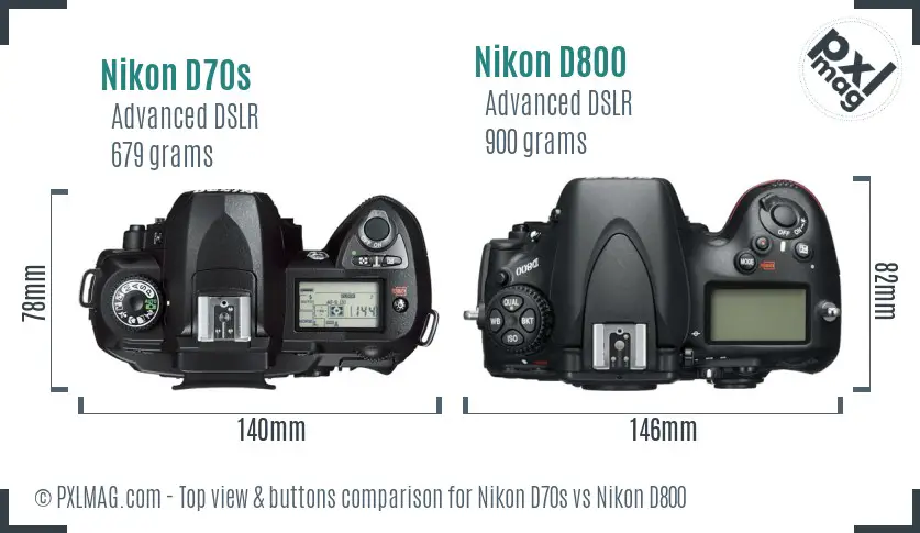 Nikon D70s vs Nikon D800 top view buttons comparison