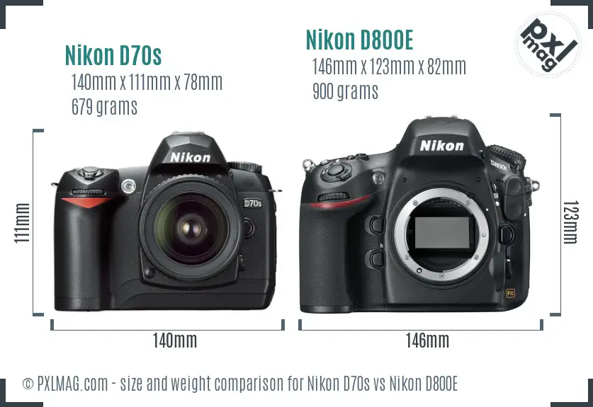Nikon D70s vs Nikon D800E size comparison