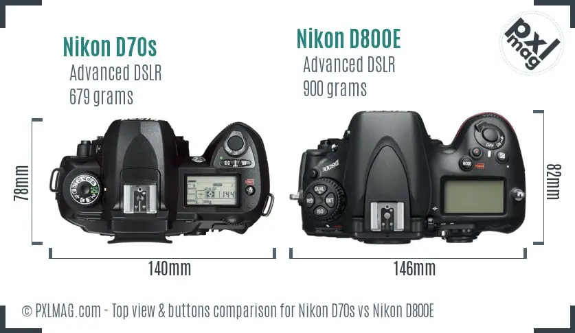 Nikon D70s vs Nikon D800E top view buttons comparison