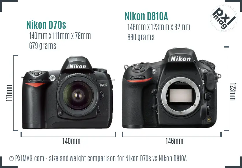 Nikon D70s vs Nikon D810A size comparison