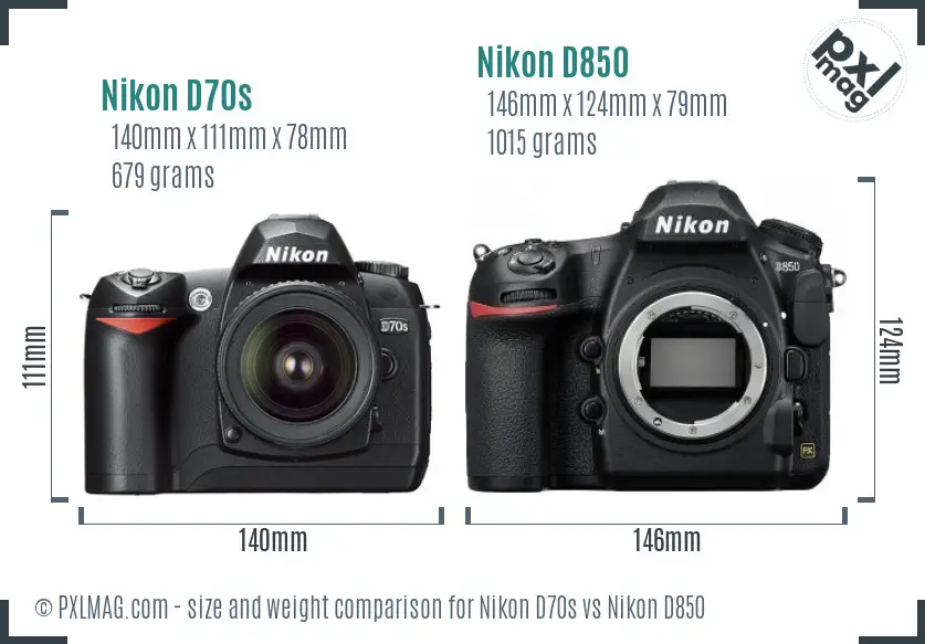 Nikon D70s vs Nikon D850 size comparison