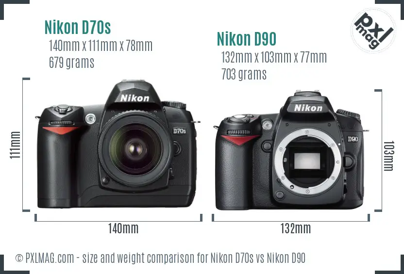 Nikon D70s vs Nikon D90 size comparison
