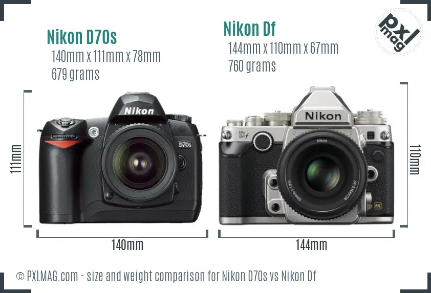 Nikon D70s vs Nikon Df size comparison