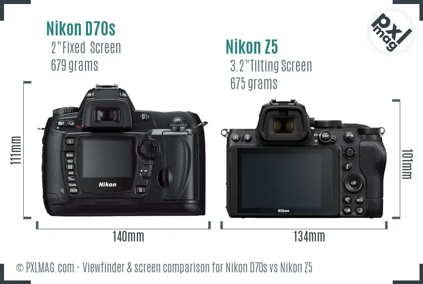 Nikon D70s vs Nikon Z5 Screen and Viewfinder comparison