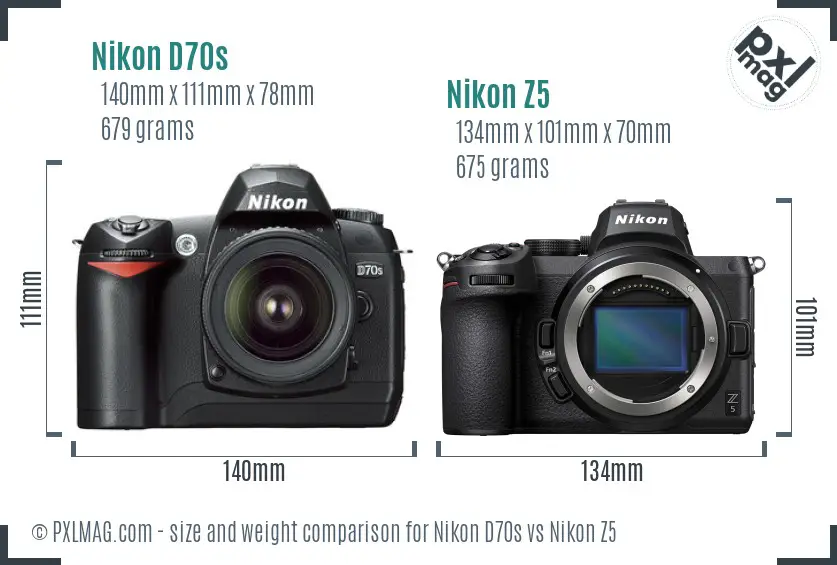 Nikon D70s vs Nikon Z5 size comparison