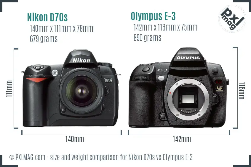 Nikon D70s vs Olympus E-3 size comparison
