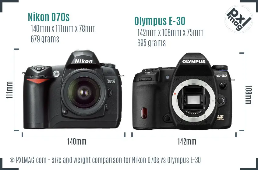 Nikon D70s vs Olympus E-30 size comparison