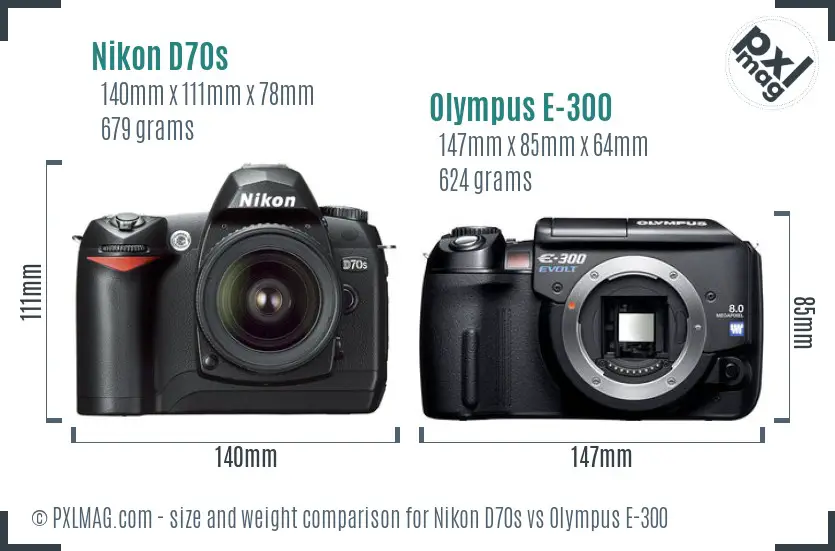 Nikon D70s vs Olympus E-300 size comparison