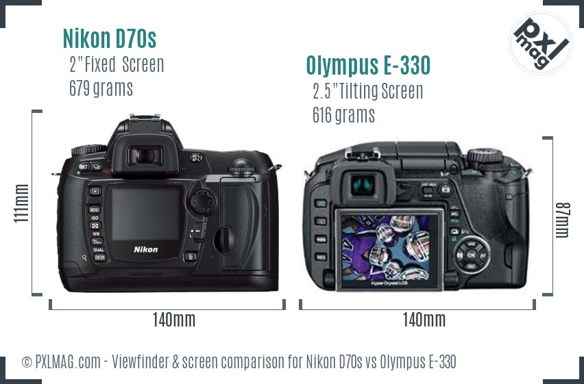 Nikon D70s vs Olympus E-330 Screen and Viewfinder comparison