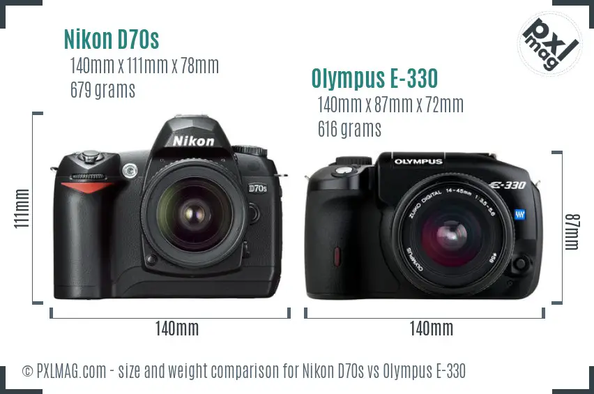 Nikon D70s vs Olympus E-330 size comparison