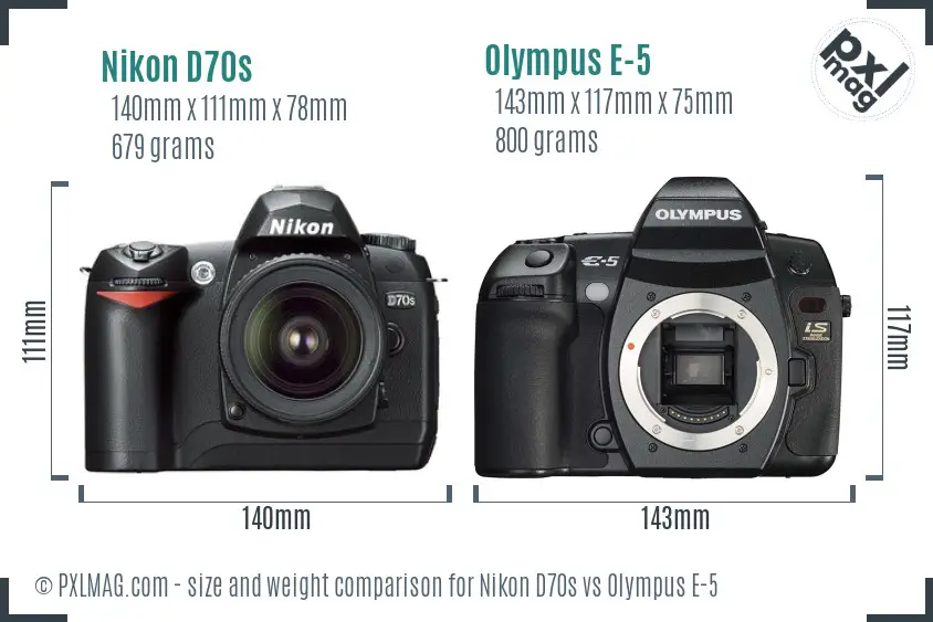 Nikon D70s vs Olympus E-5 size comparison