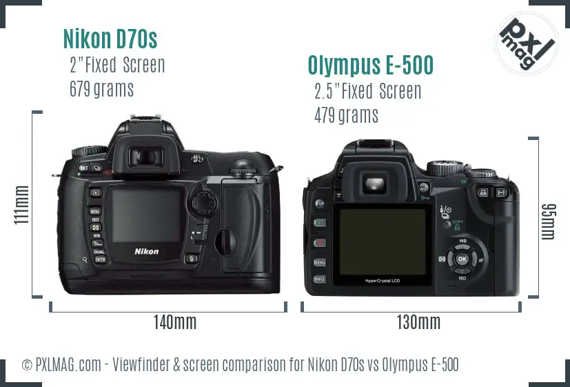 Nikon D70s vs Olympus E-500 Screen and Viewfinder comparison
