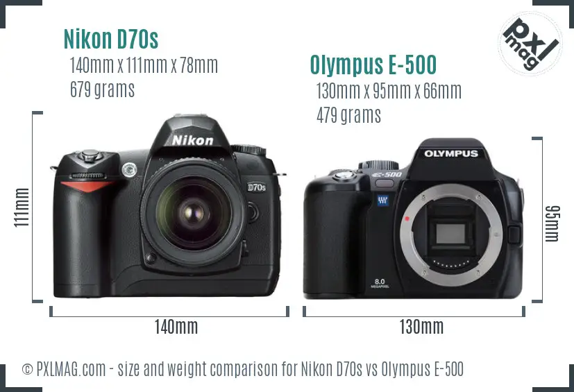 Nikon D70s vs Olympus E-500 size comparison