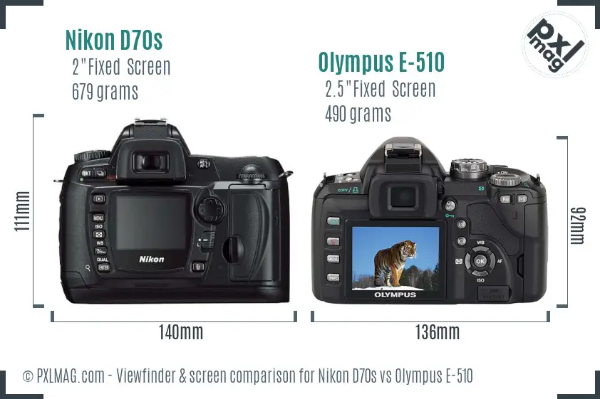 Nikon D70s vs Olympus E-510 Screen and Viewfinder comparison