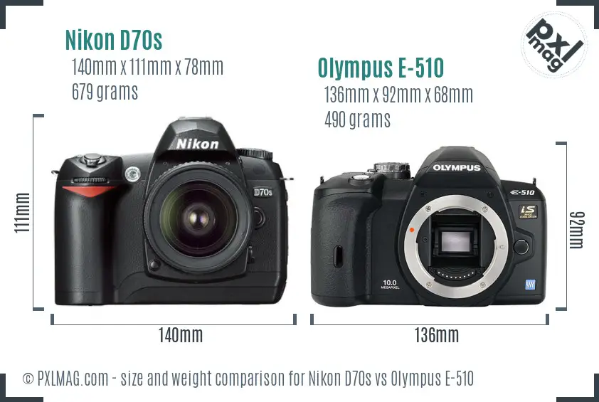 Nikon D70s vs Olympus E-510 size comparison