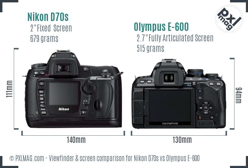 Nikon D70s vs Olympus E-600 Screen and Viewfinder comparison