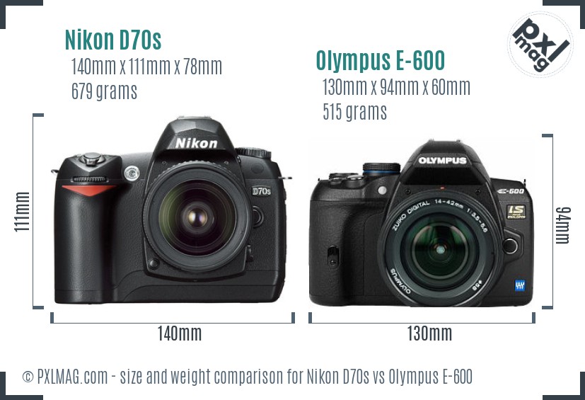 Nikon D70s vs Olympus E-600 size comparison