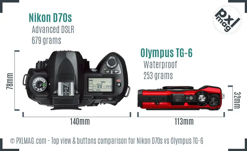 Nikon D70s vs Olympus TG-6 top view buttons comparison