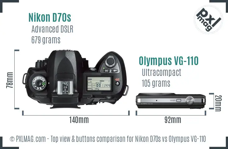 Nikon D70s vs Olympus VG-110 top view buttons comparison