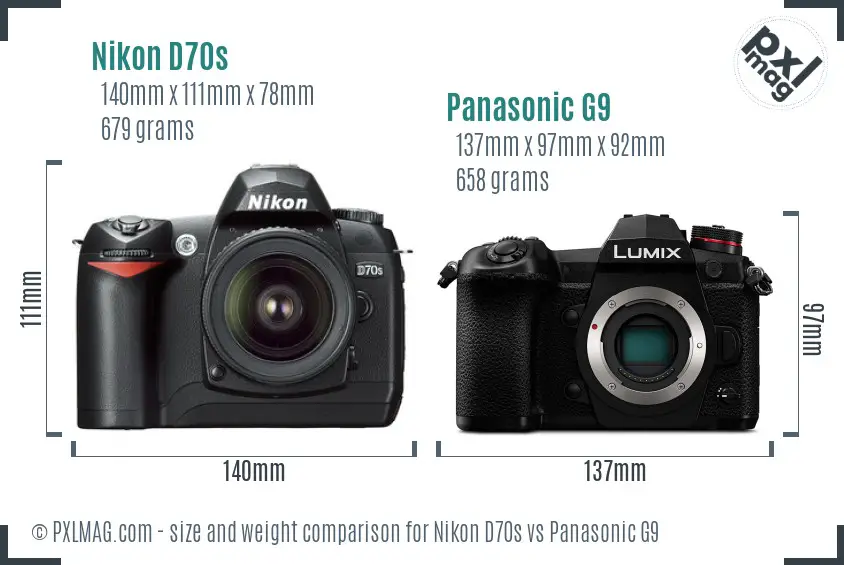 Nikon D70s vs Panasonic G9 size comparison