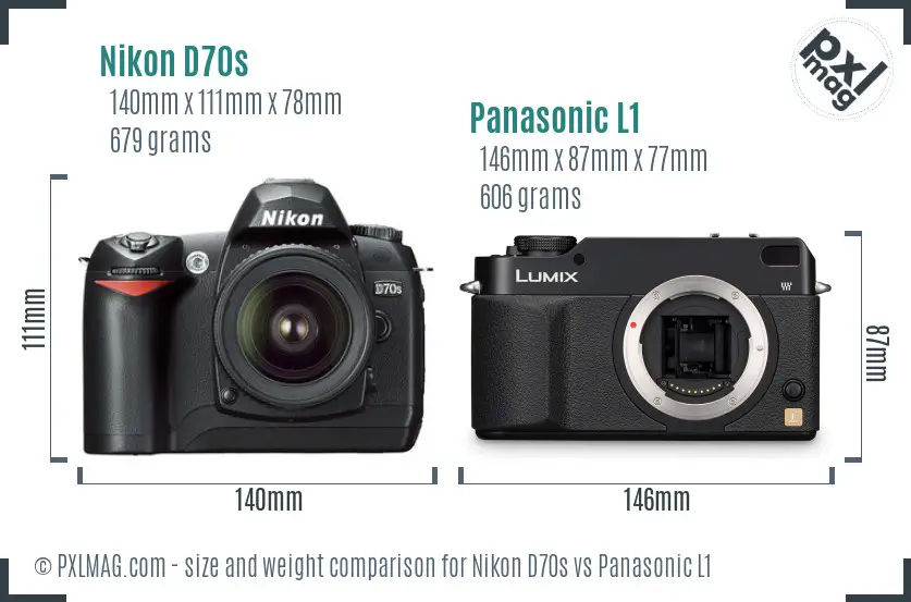 Nikon D70s vs Panasonic L1 size comparison