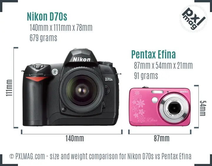 Nikon D70s vs Pentax Efina size comparison