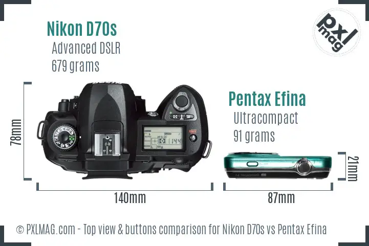 Nikon D70s vs Pentax Efina top view buttons comparison