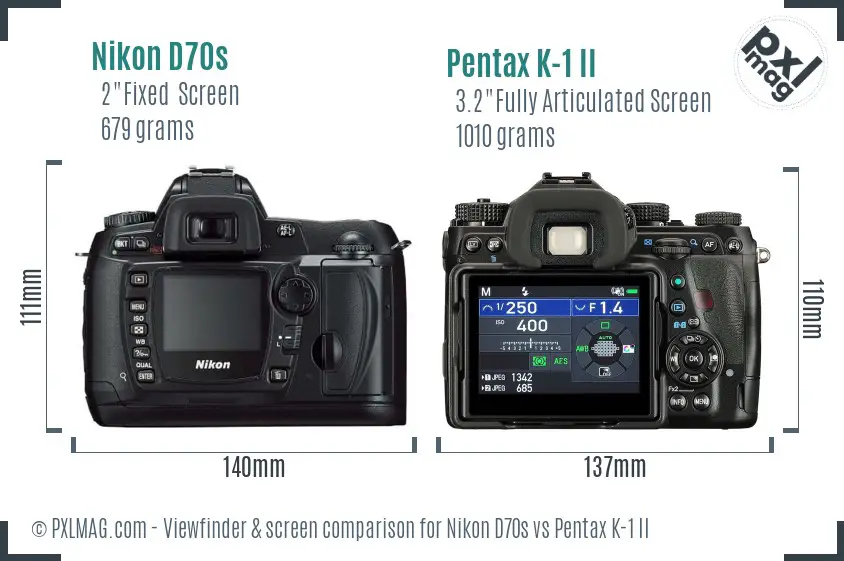Nikon D70s vs Pentax K-1 II Screen and Viewfinder comparison