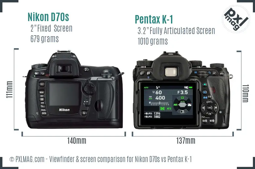 Nikon D70s vs Pentax K-1 Screen and Viewfinder comparison