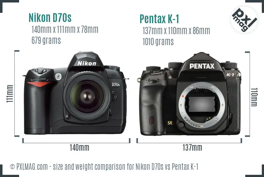 Nikon D70s vs Pentax K-1 size comparison