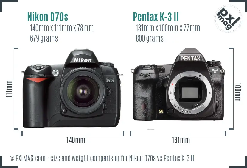Nikon D70s vs Pentax K-3 II size comparison