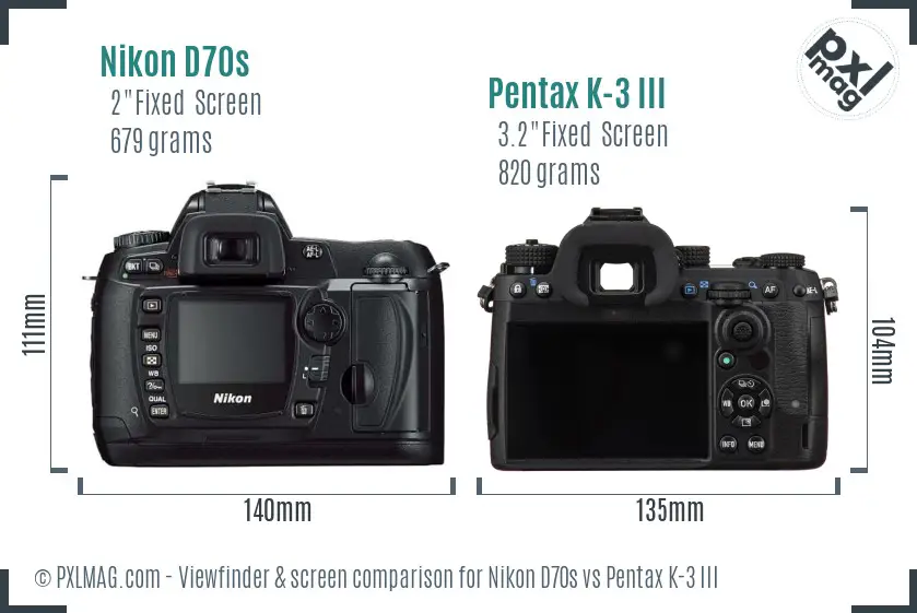 Nikon D70s vs Pentax K-3 III Screen and Viewfinder comparison