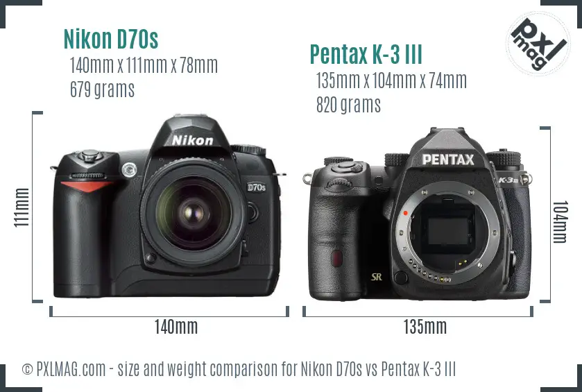 Nikon D70s vs Pentax K-3 III size comparison